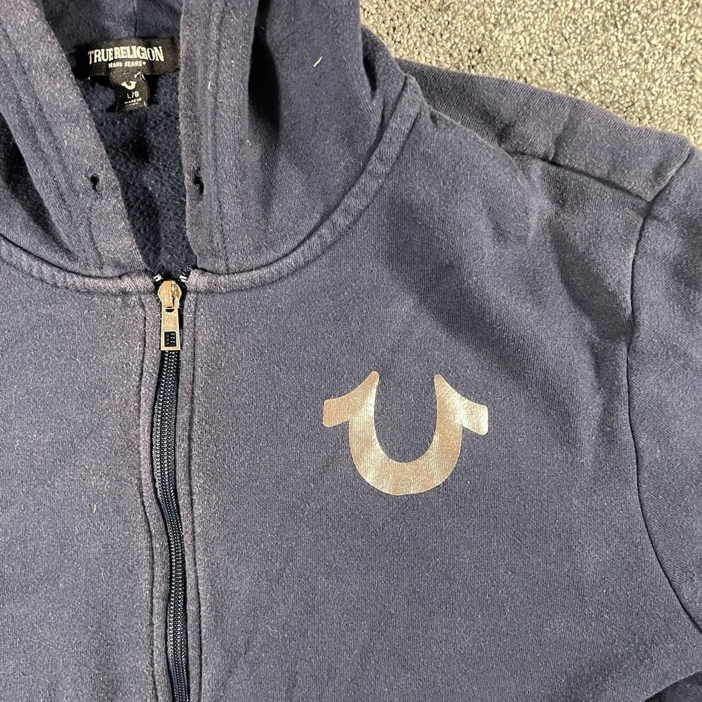 True Religion Buddha Graphic Full Zip Hoodie Navy Blue Men's Large